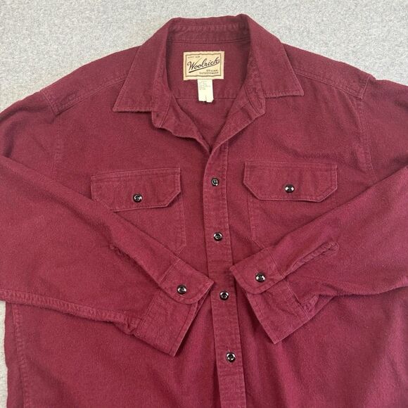 Vintage‎ 90's Y2K Woolrich Chamois Shirt Mens XL Medium Weight Flannel Burgundy - Picture 1 of 7